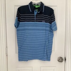 BOSS by Hugo Boss Blues/White Striped Color Block Polo Shirt L PRE-OWNED
